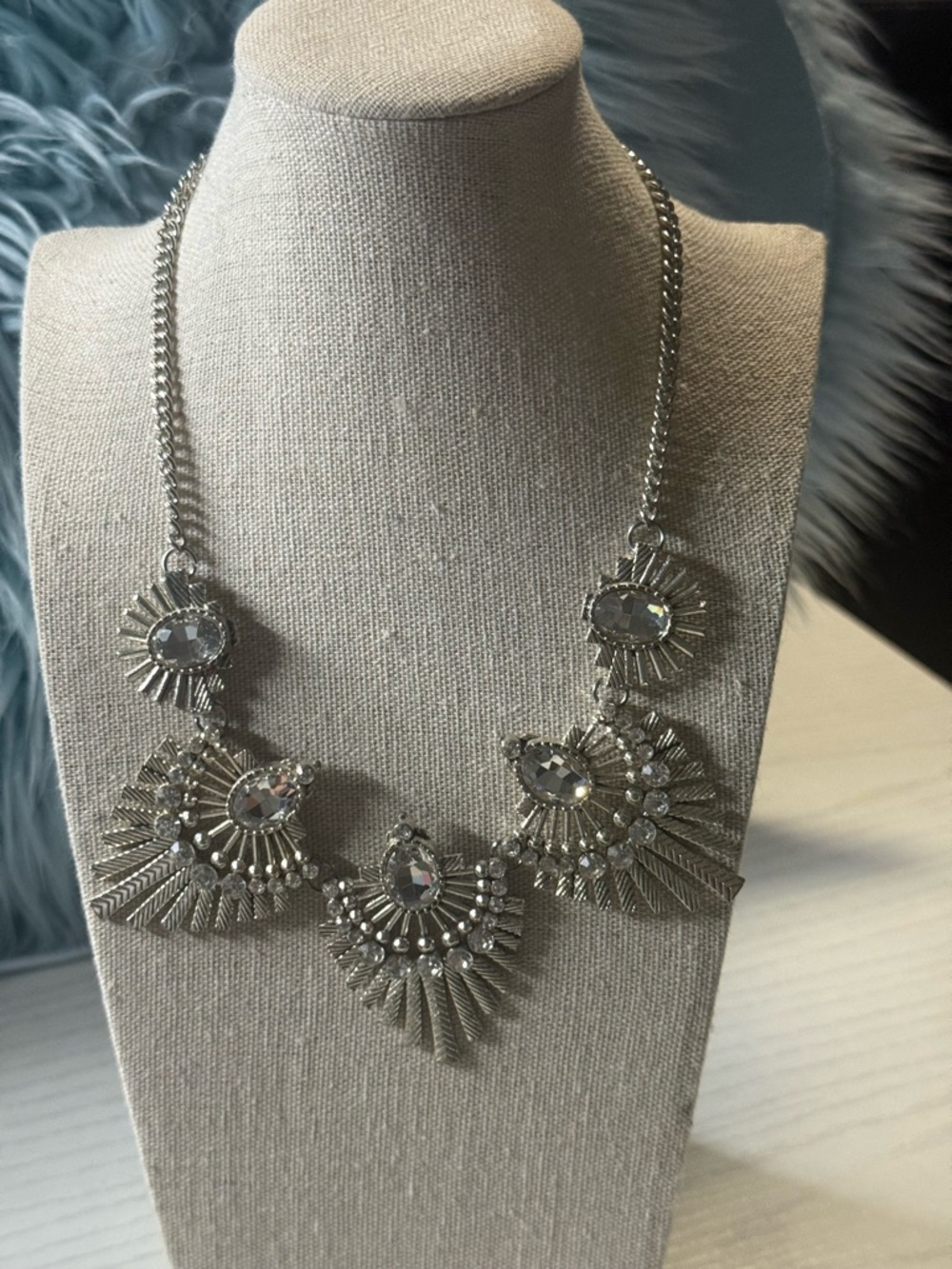 Silver Crystal Statement Necklace - Elegant Women's Jewelry